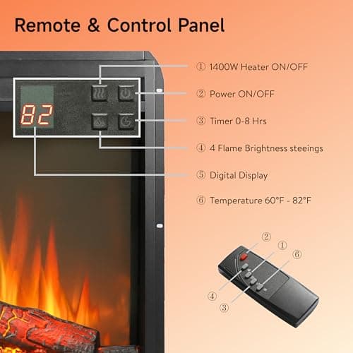 Innoflame 23" Electric Fireplace Insert, Fireplace Heater with Remote, Adjustable 4 Flame Brightness, Log Set, Low Noise, 8H Timer, Overheating Protection, 1400W (23" W X 19 3/4" H) 6