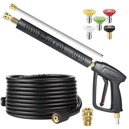 YAMATIC Pressure Washer Gun and Hose Kit, 25 FT Kink Resistant Power Washer Hose and Wand, 3/8" Swivel Quick Connector & M22-14mm Fitting Replacement for Ryobi, Simpson, Craftsman