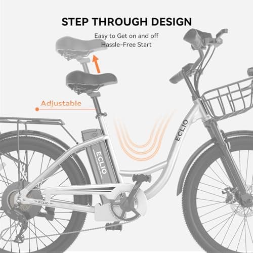 DDC SPORT Electric Bike for Adults, Peak 700W Motor 20MPH, 374.4WH Removable Battery 50Miles, 24'' Step Through City Cruiser Ebike for Commuter, E-Bike with 7-Speed, Front Basket 7