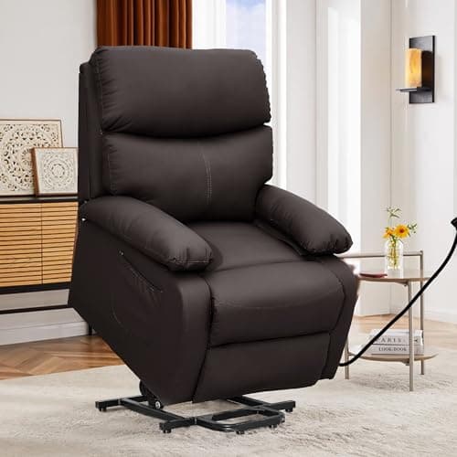 Cooexult Power Lift Recliner Chair for Elderly, Electric Lift Chair Recliner Single Sofa with Remote Control 2 Side Pockets Phone Holder for Living Room, Bedroom (Brown)