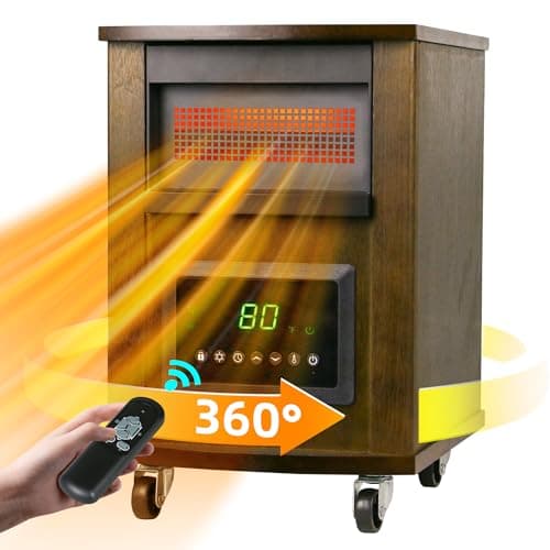 1500W Realsmart Space Infrared Heaters for Indoor Use Large room Electric Quartz Heater with Remote Control Wheels LCD Display 3 Heating Modes 12H Timer Overheat Tip Over Protection Safe