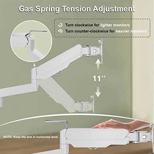 WALI Dual Monitor Mount, Adjustable Gas Spring Arms Desk Mount for 2 Monitors up to 32 inch, 17.6lbs Weight Capacity, Mounting Holes 75 x 75mm or 100 x 100mm (GSDM002W), White 8