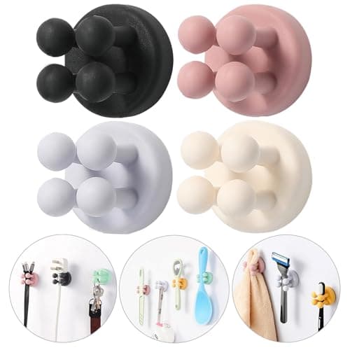 iBetterLife Good Grips Razor Holder - 4Pcs Silicone Toothbrush Holders for Shower Wall Mounted Self Adhesive Cute Dorm Room Bathroom Kitchen Organizer Storage Hook for Hanging Loofah Towel Tooth Brush