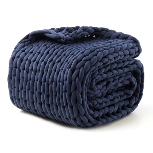 Goodhipi Hand-Knit Weighted Blanket for Adults, Chunky Knit Blanket,Cooling,Breathable,Sustainable,Machine Washable,Organic Cotton,Easter Gifts for Women Birthday Gifts(Blue,40"*60",8lbs)