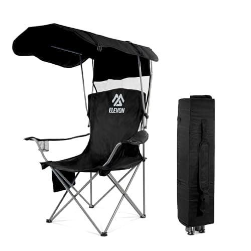 Elevon Camping Chair, Oversized Folding Chair with Canopy, Portable Outdoor Chair with Arms, Cup Holder and Carry Bag for Camping, Fishing, Beach, and Sports, Graphite