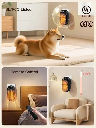 DUOMIY Wall Outlet Space Heater, 450W Plug in Electric Heater with Adjustable Modes & 12h Timer & Led Display, 3s Fast Heating, Portable Heater for Office Drom Room (Black) 6