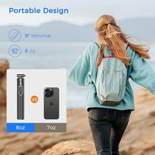 Selfie Stick Travel Tripod for Cell Phone with Remote Control and Phone Holder, Extendable Selfie Stick for iPhone, iPhone Tripod for Video Recording, 50 Inch, Black 5