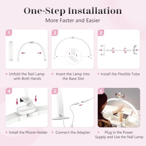 Yokilly Half Moon Light for Nail Desk: 29" Foldable Half Moon Desk Lamp with Phone Holder for Beginner - Arch Nail Tech Light with 3 Color Modes & 10 Brightness for Manicure Salon (White, Large) 5