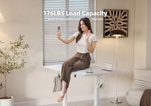 YDN Electric Standing Desk Adjustable Height, 40 x 24 Inches Stand up Desk with Cable Management, Home Office Desks with Splice Board & White Frame, White Top 6