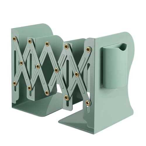 TAKORUY Adjustable Bookends, Desktop Bookshelf, Book Ends for Shelves, Book Ends for Heavy Books, Magazine Holder (Green)