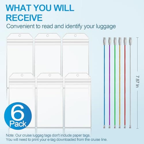 Oicumic Cruise Luggage Tag Holder, 6 Pack Luggage Tags for Suitcases, Waterproof Clear PVC Perfect Fits All Cruise Lines, Reusable Travel Ship Essentials with Steel Loop 7