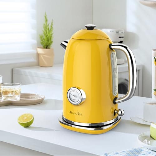 Harriet Electric Kettle, 1.8L Hot Water Boiler Electric with Thermometer, 1500W Stainless Steel Electric Water Kettle with LED Indicator, Auto Shut-Off & Boil Dry Protection, Yellow 8