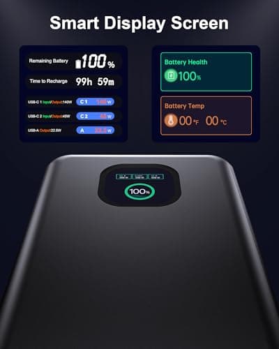 140W Power Bank, 25000mAh Laptop Portable Charger with Smart Digital Display, PD3.1 Fast Charging Battery Pack for MacBook Dell XPS iPad Tablet Steam Deck iPhone 17-12 Series Samsung Switch and More 5