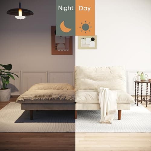 DreamDashio Futon Sofa Bed, 69 inch Futon Couch with Adjustable Backrest, Corduroy Convertible Sleeper Sofa Bed, Folding Sleeper Recliner for Apartment, Living Room, Office, Beige 5