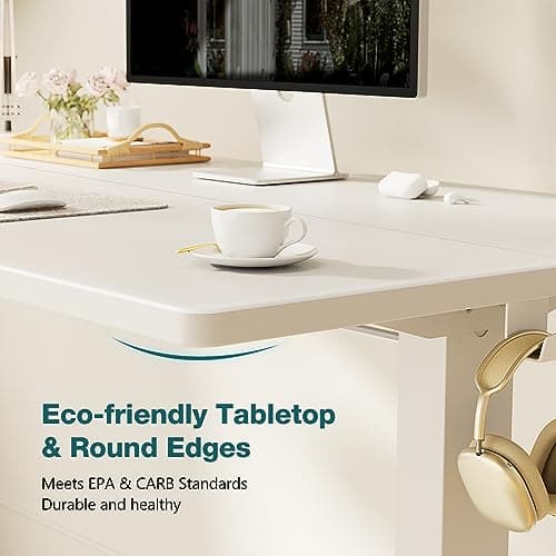 InfiniPower Electric Standing Desk, Adjustable Height Stand up Desk, 24x63 Inches Sit Stand up Desk with Cable Management, Memory Computer Home Office Desk, White 6