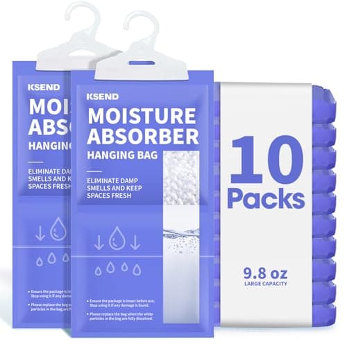 Ksend Moisture Absorbers 10 Pack, 9.8 Oz Compact Dehumidifier Bags & Packs, Moisture Hanging Bag, Humidity Absorbers, Closet Deodorizer Against Musty Odors, 11.8'' x 6.3''