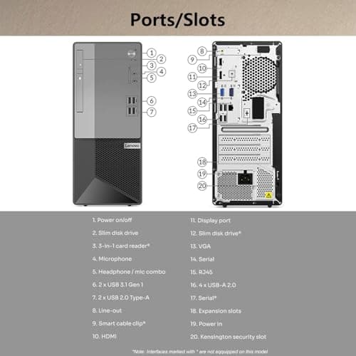 Lenovo V50t Tower Desktop Computer | Intel 6-Core i5 Processor | 32GB RAM | 1TB SSD | DVD-RW | 2-Monitor Support 4K | HDMI | RJ-45 | VGA | Wi-Fi | Wired Keyboard & Mouse | Windows 11 Pro | Black 5