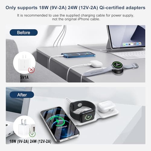 Wireless Charging Station for Apple Multiple Devices ，3 in 1 Magnetic Foldable Wireless Charger-Travel Charging Pad for iPhone 15 14 13 12 Pro Max Plus Watch & Airpods(Adapter not Included) 5