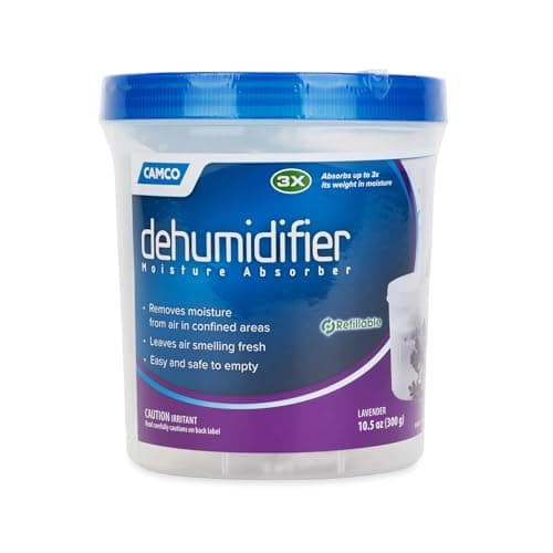 Camco Dehumidifier Moisture Absorber - Absorbs Up to 3x Its Weight in Water, Reduces Moisture and Humidity in Offices, Closets, Bathrooms, Kitchens, Boats, RVs and More – Refillable (44280)