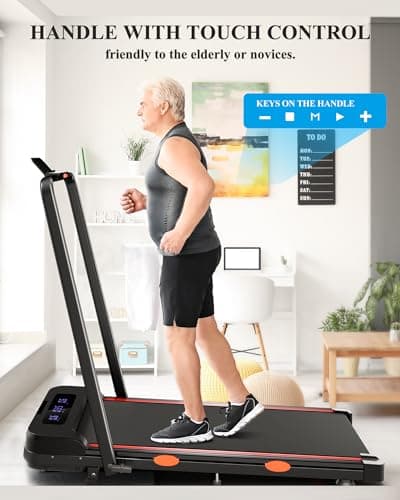 12% Incline Walking Pad Treadmill with Handle Bar, Portable Treadmill for Home with Desk and Console, Compact Walking Pads for Small Spaces (with Handle) 5