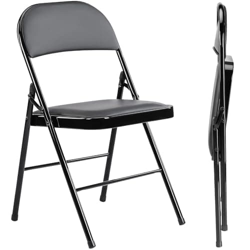 Elevon Pack of 2 (Fabric/Vinyl) Steel Frame Metal Foam Padded Folding Chairs, Black