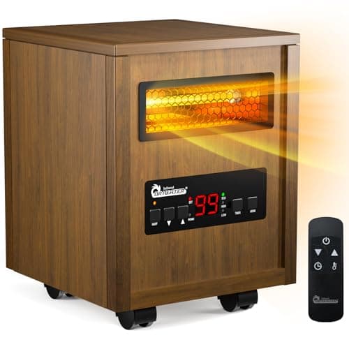 DR. Infrared Heater DR-123 Indoor Portable Space Heater with Remote Control, 1500W Dual Heating, 4 Wheels for Mobility, Programmable Timer, Thermostat, Ultra Quiet, Coffee