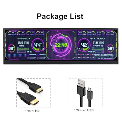 wisecoco 12.6 Inch Mini Touch Screen Monitor Secondary Screen FHD IPS Stretched Bar LCD Display 1920X515 HDMI for PC Laptop Computer Health Speed Windows Sub CPU GPU Temperature Display R126F01T-HB 8