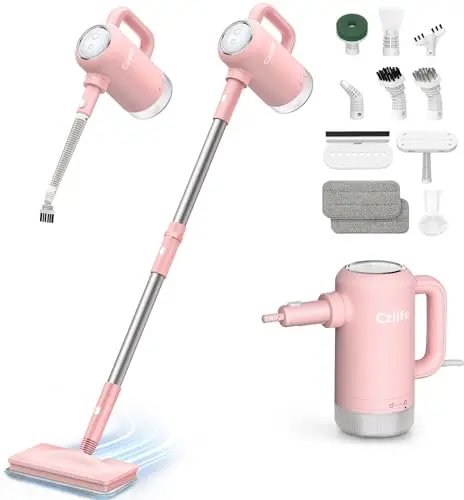 Czlife Z7 Steam Mop for Floor Cleaning, 13-in-1 Handheld Steam Cleaner for Home Tile Grout Hardwood Laminate Furniture Couch Clothes Carpet, Multi-Purpose Floor Steamer Machine, Corded (Pink)