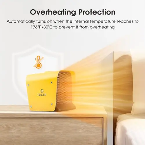 ISILER Space Heater, 1500W Portable Ceramic Space Heater with Adjustable Thermostat Tip-Over Overheat Protection ETL Certified for Home Office Garage 5