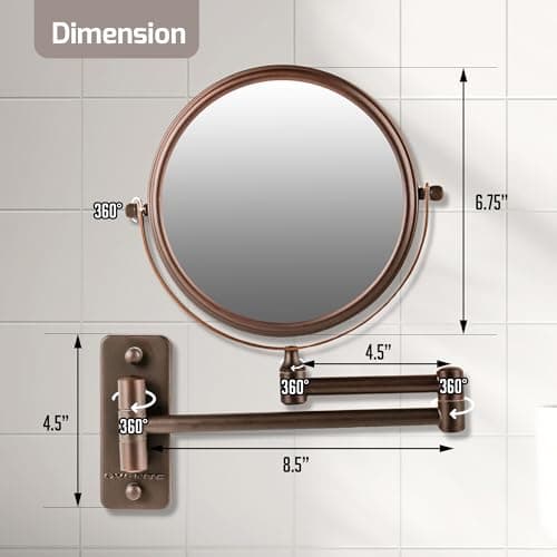 OVENTE 7" Wall Mounted Makeup Mirror with 1X/10X Magnification, Double Sided Magnifying Round Bathroom Vanity Mirror, 360° Swivel Design, Extendable and Folding Arm, Antique Bronze MNLFW70ABZ1X10X 6
