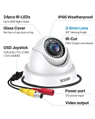 ZOSI 2MP 1080P HD Security Dome Camera Outdoor Indoor, IP66 Weatherproof Surveillance CCTV Camera (Hybrid 4-in-1 HD-CVI/TVI/AHD/960H Analog CVBS), 80ft IR Night Vision, 90° Wide Angle, 24PCS LEDs 9