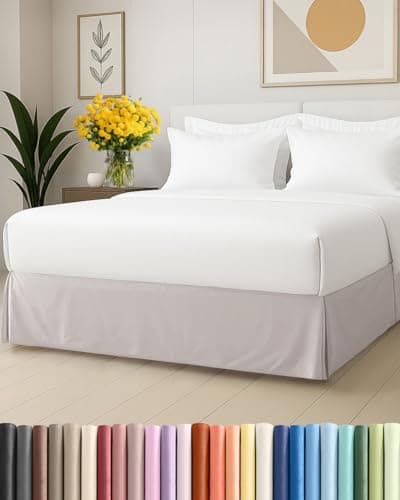 Pleated Bed Skirt Queen Size - 3 Sided Pleated Bed Skirt Queen - Ultra-Soft, Easy Fit with 18 Inch Tailored Drop - Hotel Quality, Wrinkle & Fade Resistant - For Women, Men, Kids and Teens - Light Grey