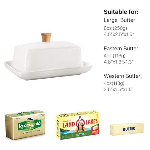 ENERFLAT Butter Dish with Lid – Elegant Ceramic Butter Holder for Countertop, Wide 2 Stick Double Butter Holder for Counter,Large & Wide, Perfect for Cream Cheese & European Butter 5