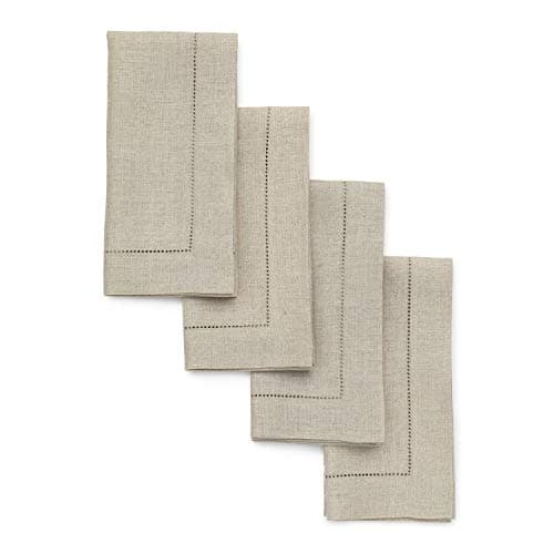 Solino Home Natural Linen Napkins Set of 4-100% Pure Linen Hemstitch Dinner Napkins 20 x 20 Inch for Spring, Easter, Mothers Day - Classic Hemstitch