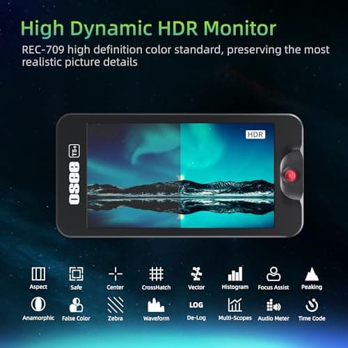 Osee T5+ 5.5 Inch 1000nits Camera Monitor, Customizable False Color Field Monitor, HDR 4K HDMI Input 8 MySets Preview Workflow DSLR Monitor, Peaking Focus Assist, 3D Lut (Battery Not Included) 6