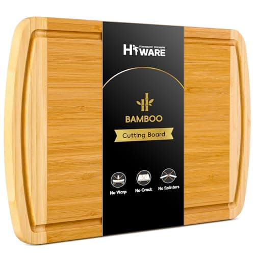 Large Wooden Cutting Board for Kitchen Meal Prep & Serving - Bamboo Cutting Boards with Juice Groove Side Handles, Charcuterie & Chopping Butcher Block - 100% Organic Bamboo, Pre Oiled, 16" x 10"