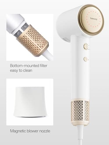 Tideway Hair Dryer, Blow Dryer with Diffuser, Ionic Professional High-Speed 1500W Low-Noise, 110,000 RPM Brushless Motor, Fast Drying, Travel Compact for Women & Men (Gold) 8