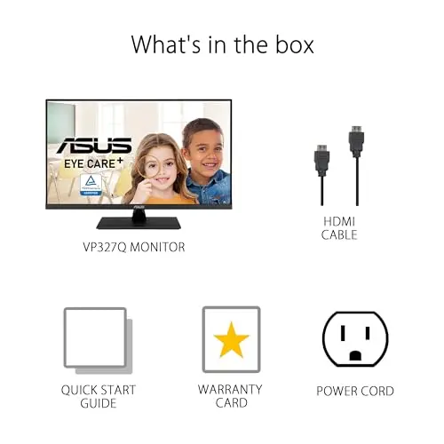 ASUS 31.5” 4K HDR Eye Care Monitor (VP327Q) – UHD (3840 x 2160), 99% sRGB, HDR-10, Adaptive-Sync, Speakers, DisplayPort, HDMI, Flicker Free, Blue Light Filter, VESA Mountable,Black 6