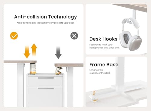 BANTI 48 × 24 Inches Standing Desk, Ergonomic, Electric Height Adjustable, Sit and Stand Up, Computer Office Desk with Splice Board, White Frame/Maple Top 7