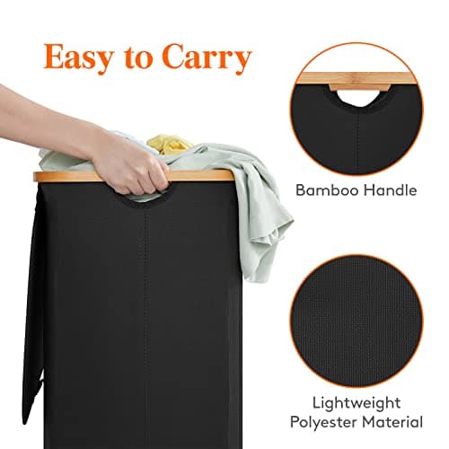 Lifewit 100L Laundry Basket with Lid, Clothes Hampers for Laundry with Bamboo Handles and 1 Removable Bag, Large Foldable Laundry Hamper for Bedroom, Bathroom, Dorm, Laundry Room, Black 6