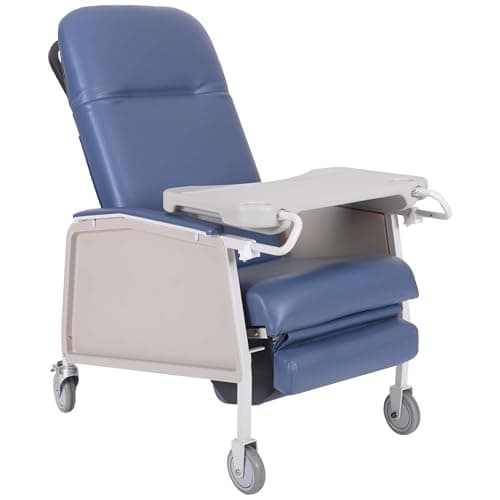 3 Position Geri Chair - Blue Medical Recliner Chairs for Elderly with Meal Tray for Home and Hospital - 250 Pound Weight Capacity - Reclining Medical Chair for TV, Relaxation, Food