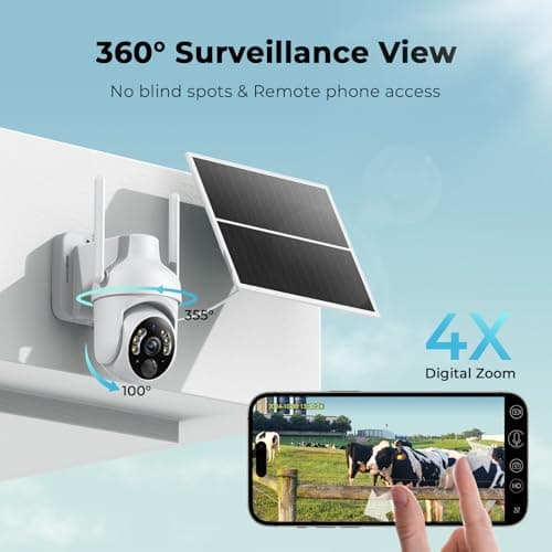 Tefrio 4G LTE Cellular Security Camera Supports Unlimited Data Plan, 2K Live View, 360° Panoramic Viewing, Color Night Vision, Motion Alerts, Remote Access, Solar Powered, No WiFi Needed for Outdoor 6
