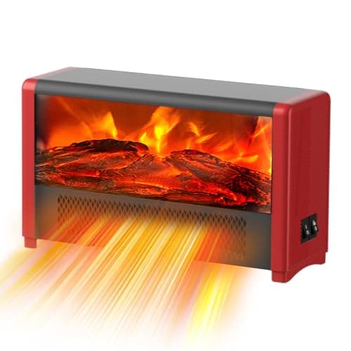 Pxonmow Small Space Heater with Realistic Flame Effect,600W Portable Mini Electric Desk Heater for Indoor Use,Fast Heating for Office,Bedroom,Study Room with Overheating & 45° Tip-Over Protection(Red)