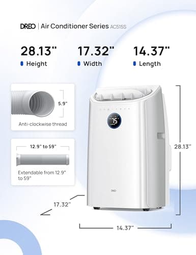DREO Portable Air Conditioners, 12,000 BTU AC Unit for Bedroom with Drainage-free Cooling, 46dB Quiet, APP/Voice/Remote, 24h Timer with Fan & Dehumidifier, Smart Standing AC for Room Indoors, AC515S 11