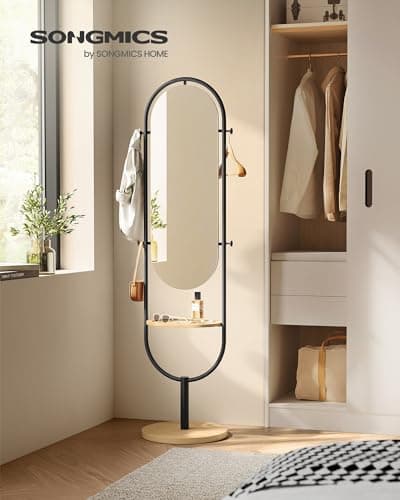 SONGMICS Full-Length Floor Mirror, 3-in-1, Modern Standing Full Body Mirror, Inspired by Original Award-Winning Design, 16.5 x 18.9 x 68.9 Inches, Living Room, Bedroom, Oak Beige and Ink Black 8
