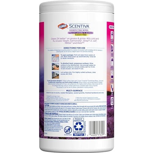 Clorox Scentiva Wipes, Bleach Free Cleaning Wipes - Tuscan Lavender & Jasmine, 70 Count (Pack of 6) (31629) 11