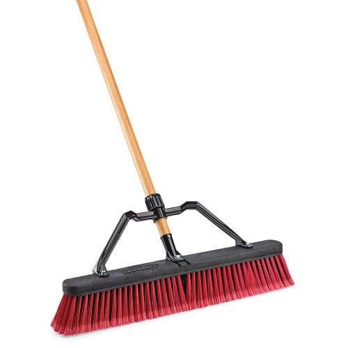 LIBMAN 827 Push Broom with Hard Polymer Support Brace, 24", Medium-Duty Bristles, Wood Handle