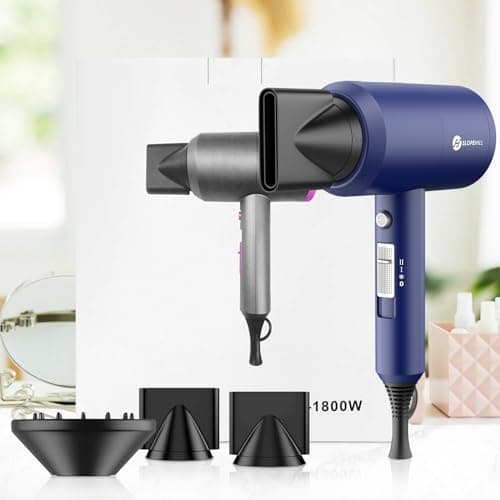 Slopehill Professional Ionic Hair Dryer, Powerful 1800W Fast Drying Low Noise Blow Dryer with 2 Concentrator Nozzle 1 Diffuser Attachments for Home Salon Travel (Prussian Blue) 8