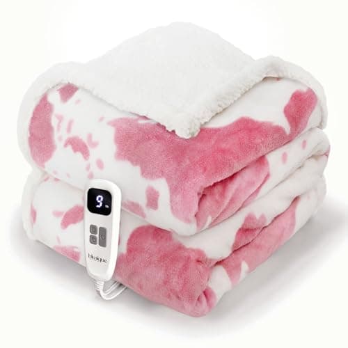 blunique Heated Blanket Throw Blanket - Fast Heating Electric Blanket, Soft Flannel Heated Throw with 4 Time Settings,10 Heating Settings, Warm Gifts for Women & Mom & Grandma(50"x60"Cow Print Pink)