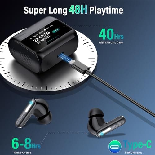 ZYHKON Wireless Earbuds with Touch Screen, Bluetooth 5.4 Headphones, ANC/ENC Noise Cancelling, 48H HiFi Stereo Bluetooth Ear Buds with 5 EQ Modes, Transparency Mode, IPX7 Earphones, Black 6